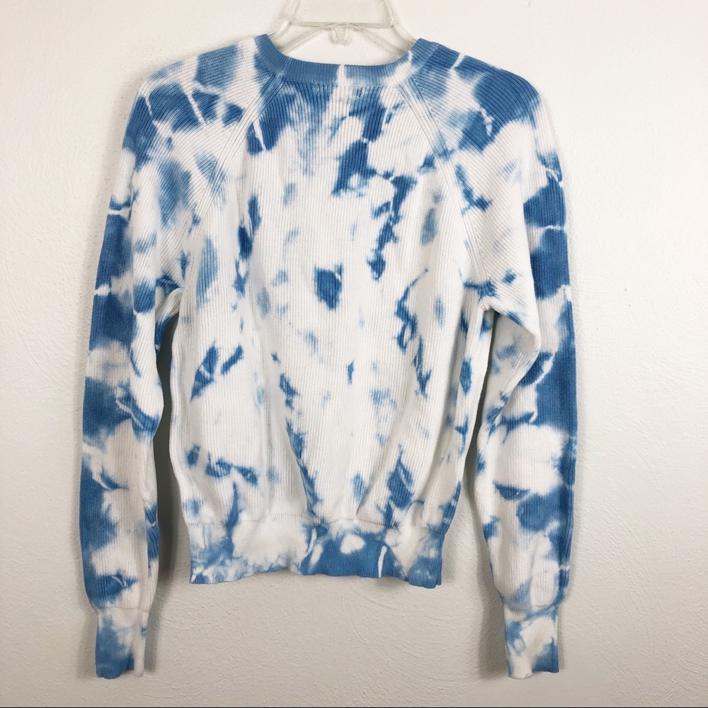 Aqua Cloud Tie Dye Long Sleeve Ribbed Crewneck Sweater - Picture 6 of 8
